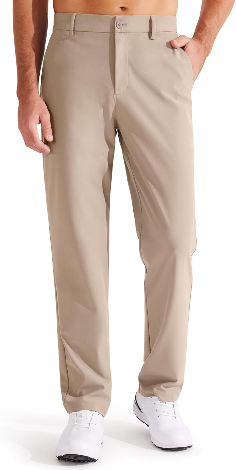 Men's Golf Trousers, Classic Fit, Flat Front, Work/Dress Trousers, 73/78 cm Stretch, Casual Trousers, Lightweight with Pockets