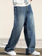 Hip Hop Baggy Jeans for Men Stylish Wide Leg Skater Jeans Loose Fit Denim Pants Streetwear