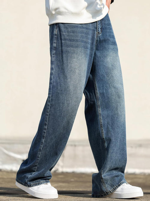 Hip Hop Baggy Jeans for Men Stylish Wide Leg Skater Jeans Loose Fit Denim Pants Streetwear