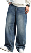 Hip Hop Baggy Jeans for Men Stylish Wide Leg Skater Jeans Loose Fit Denim Pants Streetwear