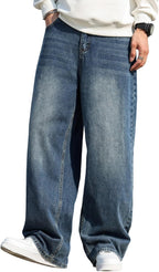 Hip Hop Baggy Jeans for Men Stylish Wide Leg Skater Jeans Loose Fit Denim Pants Streetwear