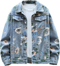 Men's Floral Print Denim Jacket Pair Oversized Jeans Coat Unisex Basic Jacket